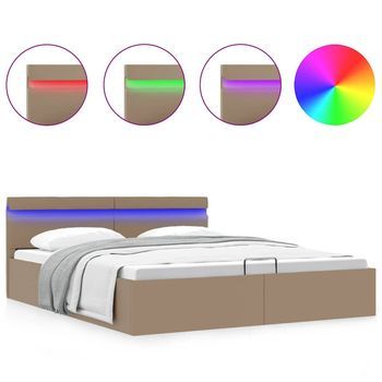 Cama Canapé Hidráulica Led Cuero Sintético Capuchino 180x200 Cm Vidaxl