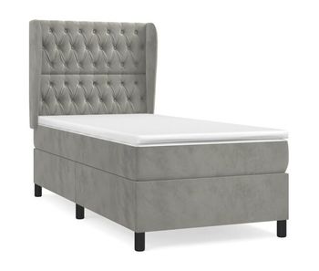 Cama box spring con colchón terciopelo gris claro 80x200 cm diseño de botones
