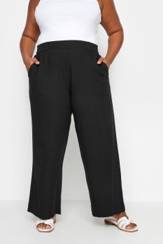 Yours Pantalones Anchos Color Negro Con Lino, Mujer Curvy Y Tallas Grandes, Yours