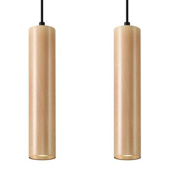 Lámpara colgante zori 2 luces, madera natural