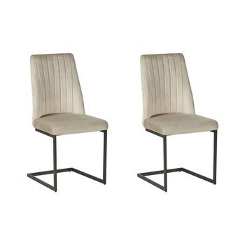 Juego De 2 Sillas De Comedor Asiento Tapizado En Terciopelo Gris Pardo Sala De Conferencias En Voladizo Con Respaldo Alto Lavonia