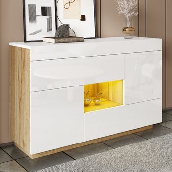 Aparador Vitrina - Mueble De Salón - Tablero De Partículas - Blanco (120x37x76.5cm)