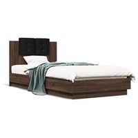 cama para adulto  cama individual  cama con cabecero madera de ingenieria marron roble 100x200 cm