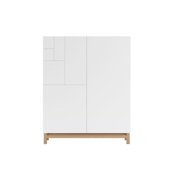 Zapatero melamina roble claro puertas blanco patas roble 112x90x27cm