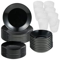 vajilla 24 pzs negra  8 vasos 300 ml transparente san ignacio