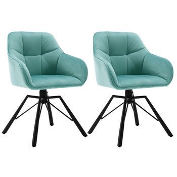 Set 2 Sillas Giratorias De 360° Sillas De Comedor De Terciopelo Sillón Escandinavo Patas De Metal Turco - Verde - Woltu