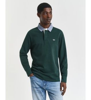 Gant para hombre. 2004082 Polo Rugger cuello cambray verde (XXL), Casual, Algodón, Manga larga
