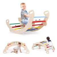 costway juguete de escalada de madera 4 en 1 juego montessori de interior con escalador de arco balancin tunel para gatear respaldo y asiento lisos