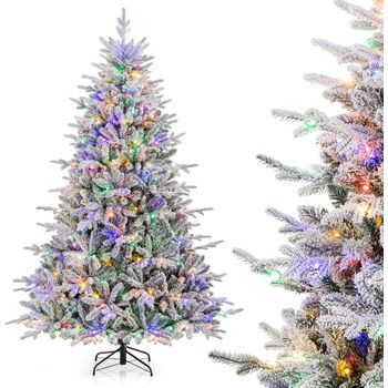 Arbol De Navidad Nevado 218cm, Costway Arbol De Navidad Con Luces Incorporadas, 350 Luces Led Multicolores