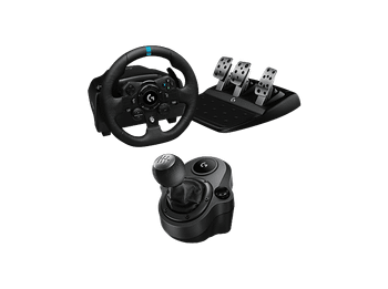 Volante - Logitech G G923 + Palanca de cambios Force Shifter, Feedback Trueforce, XBOX-PC, Pedales personalizables, USB, 6 velocidades, Negro