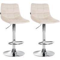 juego de 2 taburetes de bar en terciopelo color crema base de metal cromado regulable en altura y reposapies tdb10631