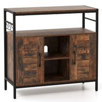 costway aparador mueble para bar de cafe con 2 puertas compartimentos abiertos estantes ajustables mueble industrial para cocina comedor marron