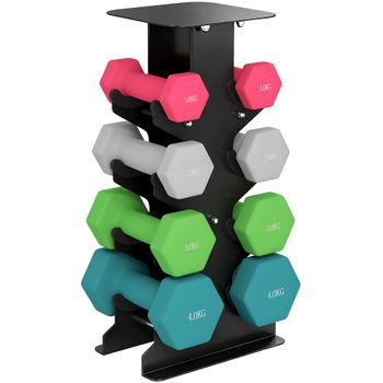 SPORTNOW Juego de Mancuernas 2x1kg 2x2kg 2x3kg 2x4kg con Soporte de Almacenamiento para Ejercicio Entrenamiento Multicolor