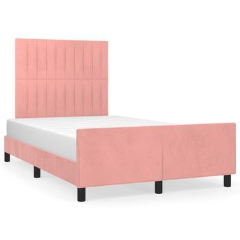 Cama De Matrimonio | Cama De Adulto | Estructura De Cama Con Cabecero De Terciopelo Rosa 120x200 Cm