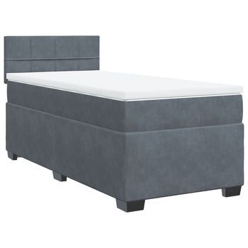 Cama Individual | Cama Para Adulto | Cama Box Spring Con Colchón Terciopelo Gris Oscuro 80x200 Cm