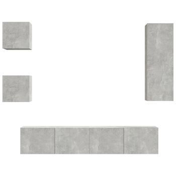 Set De Muebles De Tv 5 Pzas Madera Contrachapada Gris Hormigón Vidaxl