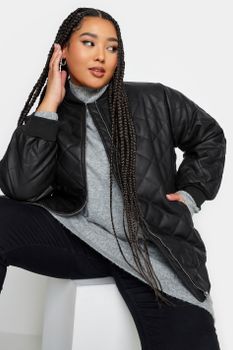 Yours Cazadora Polipiel Negra Guateada, Mujer Curvy Y Tallas Grandes, Yours