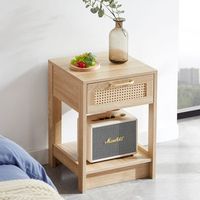 mesa auxiliar - mueble para dormitorio y salon - mdf y ratan - natural 40x40x55cm