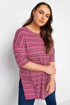 Yours Top Media Manga De Rayas Rosas, Mujer Curvy Y Tallas Grandes, Yours