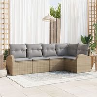 juego de sofas de jardin de 5 piezas con cojines beige ratan poliester v6262 unico  beige