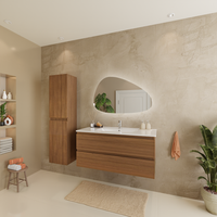 conjunto movel de lavatorio 100 cm com coluna - roble calido - lavatorio branco - lomazoo verona