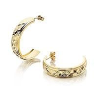 9ct gold diamond cut half hoop earrings - 23mm - g2520