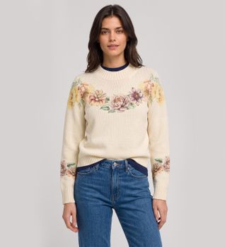 Twinset para mujer. 262TT3460 Jersey de mezcla de lana con estampado beige (L), Casual, Floral, Manga larga