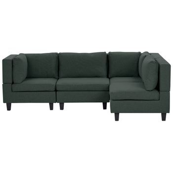 Sofá Modular Moderno 4 Plazas Tapizado Tela Patas Negras Respaldo Acolchado Izquierdo Verde Oscuro Unstad