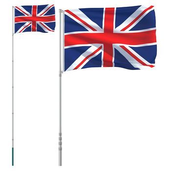 Mástil Y Bandera De Reino Unido Aluminio 5,5 M Vidaxl