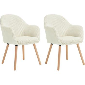 Set 2 Sillas De Comedor Y Cocina De Pana Y Madera Maciza 5 Cm Ergonómicas Con Reposabrazos 41x39x83 - Beige - Woltu