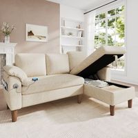 sofa rinconera beige de chenilla con chaise longue reversible 181  125  88 cm