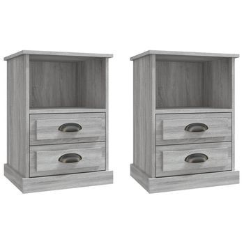 Pack 2 Uds Mesitas De Noche | Mesa Auxiliar | Mesilla Gris Sonoma 43x36x60 Cm