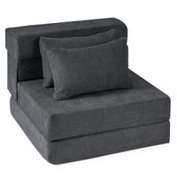 costway sofa cama futon plegable 3 en 1 con 2 almohadas tejido de chenilla color gris para salon dormitorio o oficina