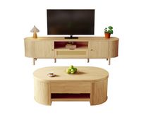 set de muebles de salon - mesa de centro ajustable en altura y mueble tv - diseno moderno - color natural