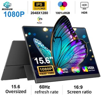 Monitor portátil LCD de 15,6 pulgadas, pantalla ultrafina 1080P IPS FHD USB tipo C para ordenador portátil, XBox, PS4/5, Switch, pantalla de juegos para teléfono móvil