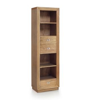 Librería de madera de mindi beige 4 huecos y 3 cajones alt. 190 cm