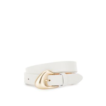 cinturón de piel auténtica con estampado tejido y hebilla de metal satinado. off white