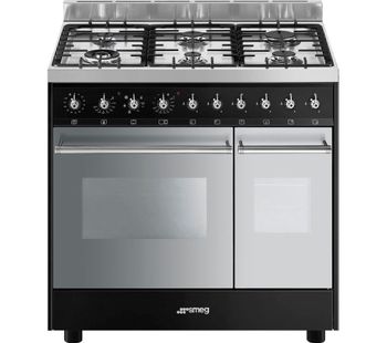 C92DBL9 90 cm Dual Fuel Range Cooker - Black & Stainless Steel, Stainless Steel
