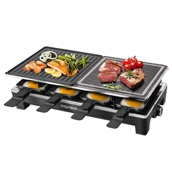 Aigostar Bar 30REL - Raclette Grill con Plancha de Piedra Natural y Parrilla Reversible de Acero Inoxidable, 1500W