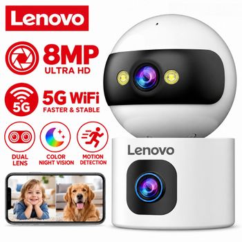 Cámara IP Lenovo de 8MP con WiFi 5G, doble lente y soporte ajustable, con función de seguimiento automático, cámara de vigilancia inalámbrica para interiores y monitor para bebés.