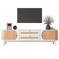 mueble para tv con puertas y cajones soporte para tv con laterales de ratan blanco
