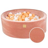 piscina de bolas 90x30cm200 bolas terciopelo y pana albaricoque blancas naranjas meowbaby