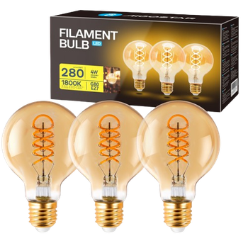 Aigostar - Bombilla LED E27 4W, Modelo G80,  Luz Cálida 1800K, 280 Lúmenes, Bombilla vintage de Tipo Edison Con filamento y Vidrio ámbar, Bombilla Decorativa, No Regulable, Pack de 3 Uds