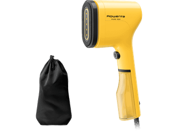 Plancha de vapor vertical -Rowenta Pure Pop DR2026D1, 1300W,Salida 20g/min,70ml, Calentamiento 15s, Elimina pelusas,arrugas y purifica, Amarillo