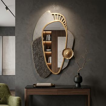 Espejo de pared de metal dorado y gris 55,9x5,7x90,8 cm