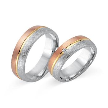 Alianzas 18 quilates oro tricolor con diamante
