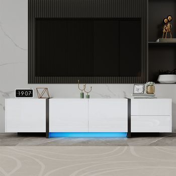 Sweiko Mueble Para Tv Mueble Bajo Armario Blanco Brillante Y Patas Negras En Contraste Con Puertas Y Cajones Sencillos