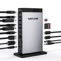 wavlink 15 en 1 estacion de acoplamiento usb-c diskplaylink con 3hd 2dp rj45 gigabit audiomic sdtf 5 puertos usb 130w