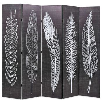 Biombo Divisor Plegable 200x170 Cm Plumas Blanco Y Negro Vidaxl