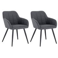 set 2 sillas de comedor cocina y sala de estar en lino patas de metal - gris oscuro - woltu
